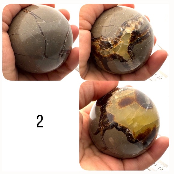 Set of 3 Crystal Spheres- Volcano Agate, Septarian & Orca Agate- with stand - Picture 3 of 10